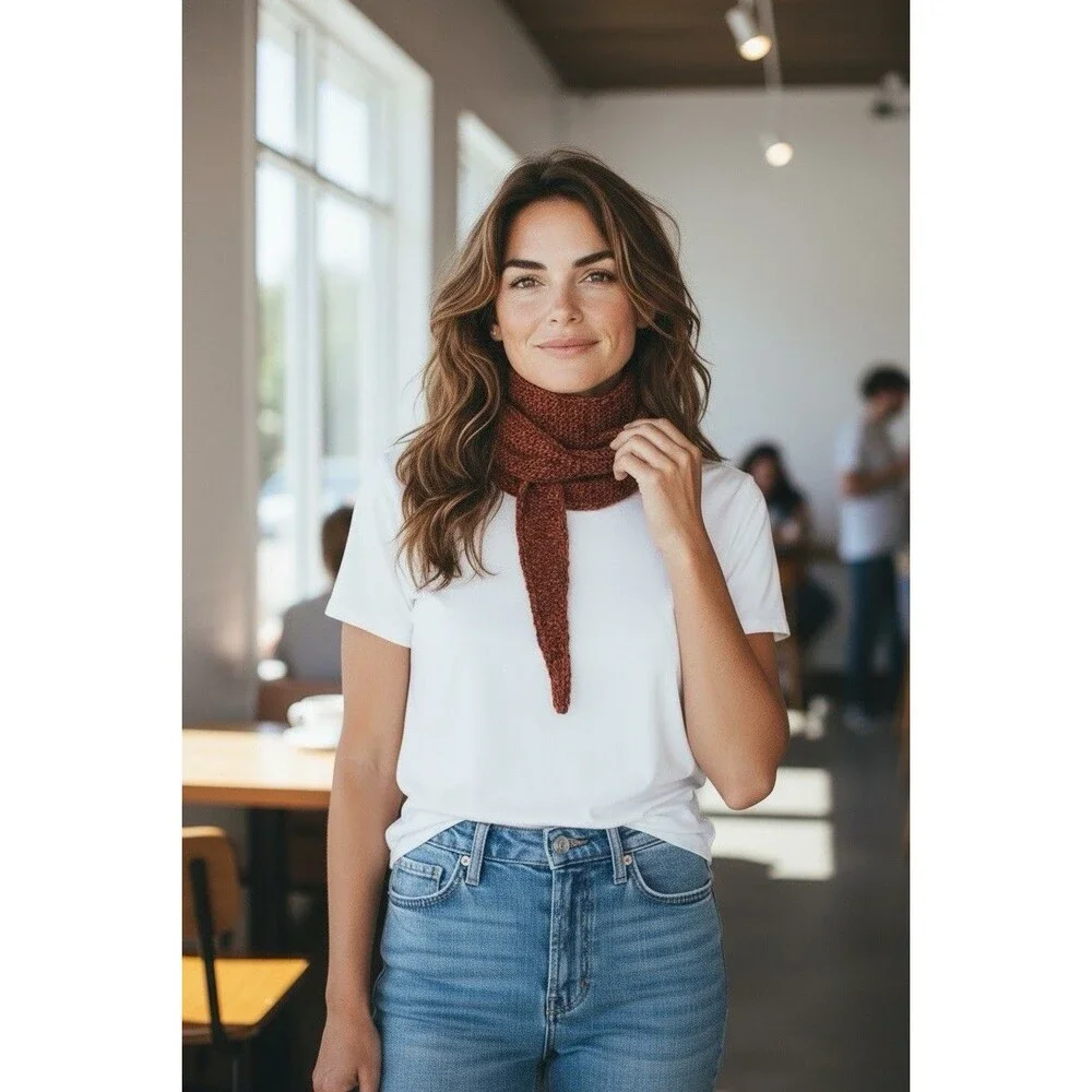 Sophie Scarf Brown Burnt Orange Wool Neck Warmer Hand Knit Women Neckerchief